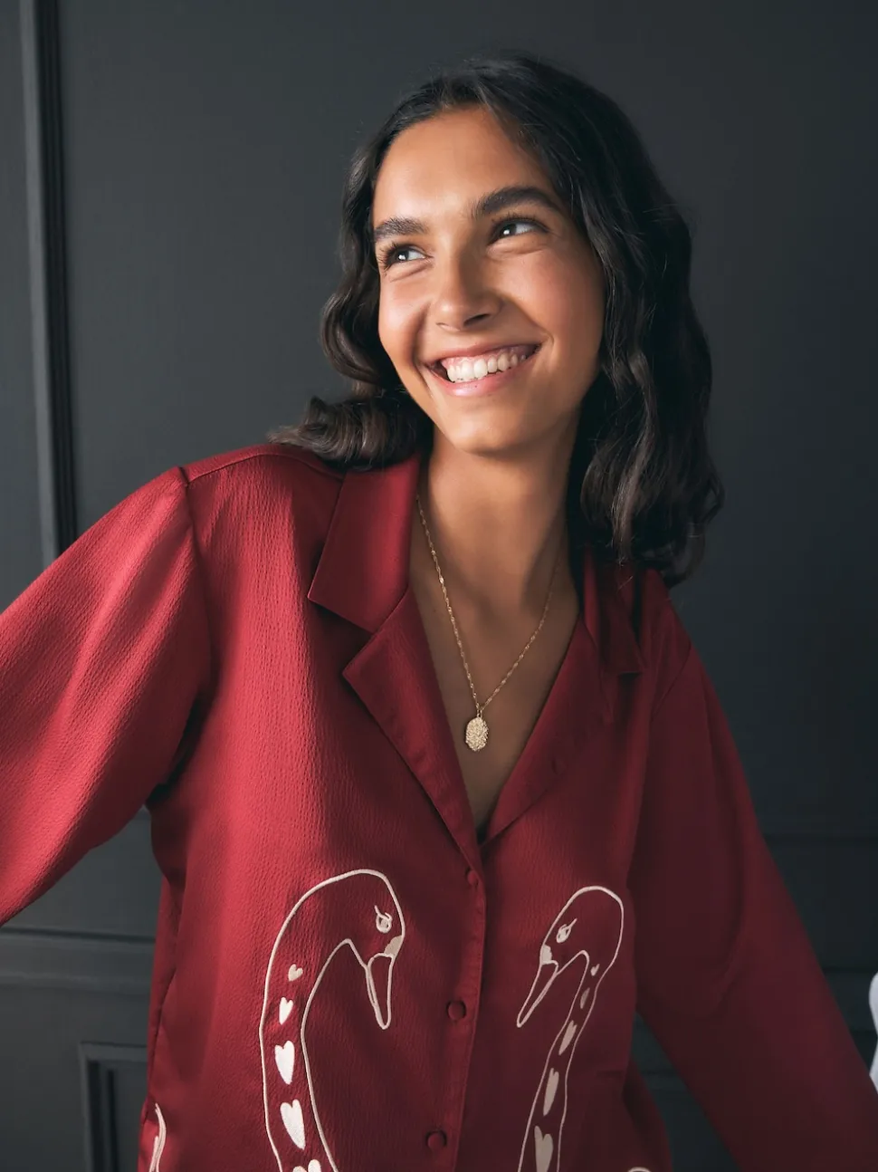 Rockett St George Red Argyle Swan Textured Satin Button Through Pyjamas
