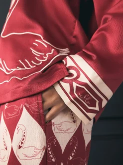 Rockett St George Red Argyle Swan Textured Satin Button Through Pyjamas
