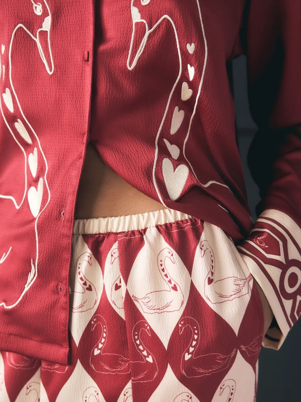 Rockett St George Red Argyle Swan Textured Satin Button Through Pyjamas