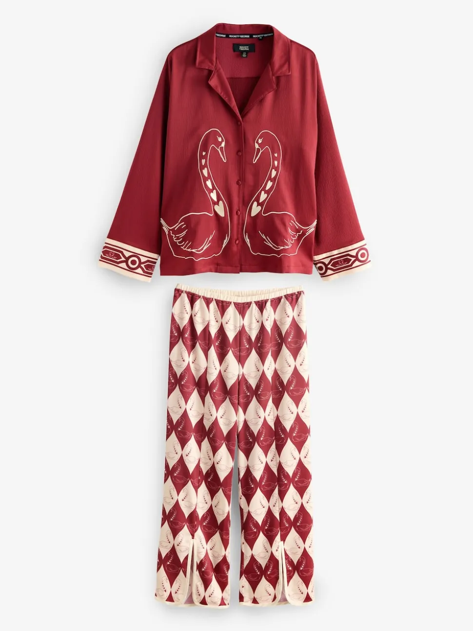 Rockett St George Red Argyle Swan Textured Satin Button Through Pyjamas