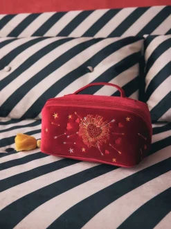 Rockett St George Red Velvet Embellished Fold Out Wash Bag