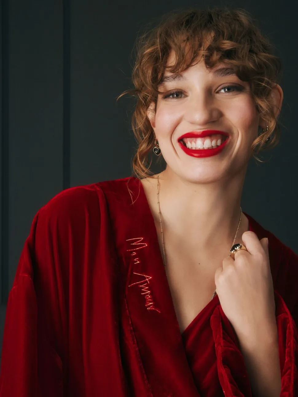 Rockett St George Red Velvet and Beaded Heart Robe