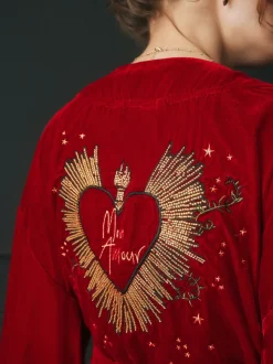 Rockett St George Red Velvet and Beaded Heart Robe