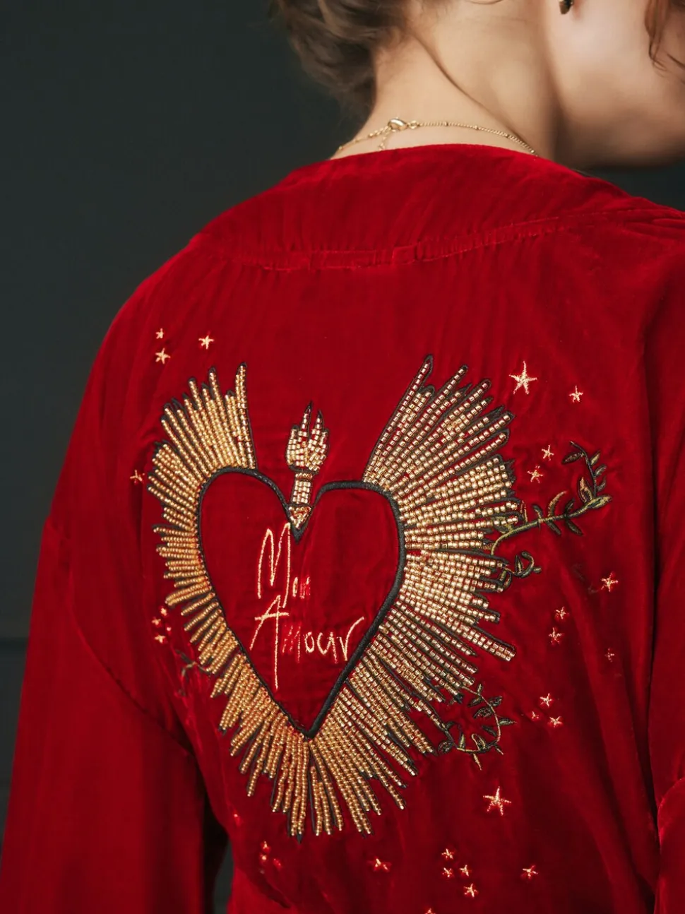 Rockett St George Red Velvet and Beaded Heart Robe