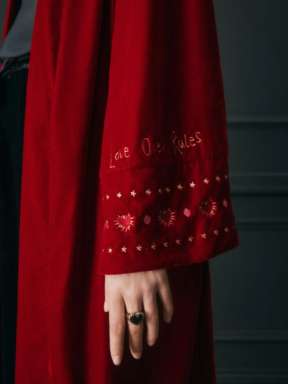 Rockett St George Red Velvet and Beaded Heart Robe