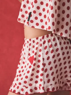 Rockett St George Red/White Polka Dot Heart Cami Shorts Set Pyjamas
