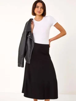 Roman Black A-Line Pull On Stretch Skirt