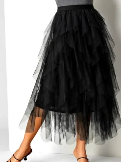 Roman Black Elasticated Mesh Layered Skirt