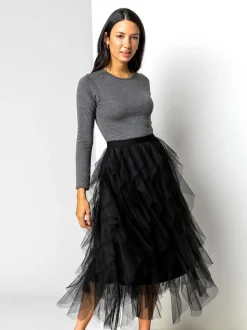 Roman Black Elasticated Mesh Layered Skirt