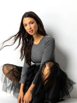 Roman Black Elasticated Mesh Layered Skirt