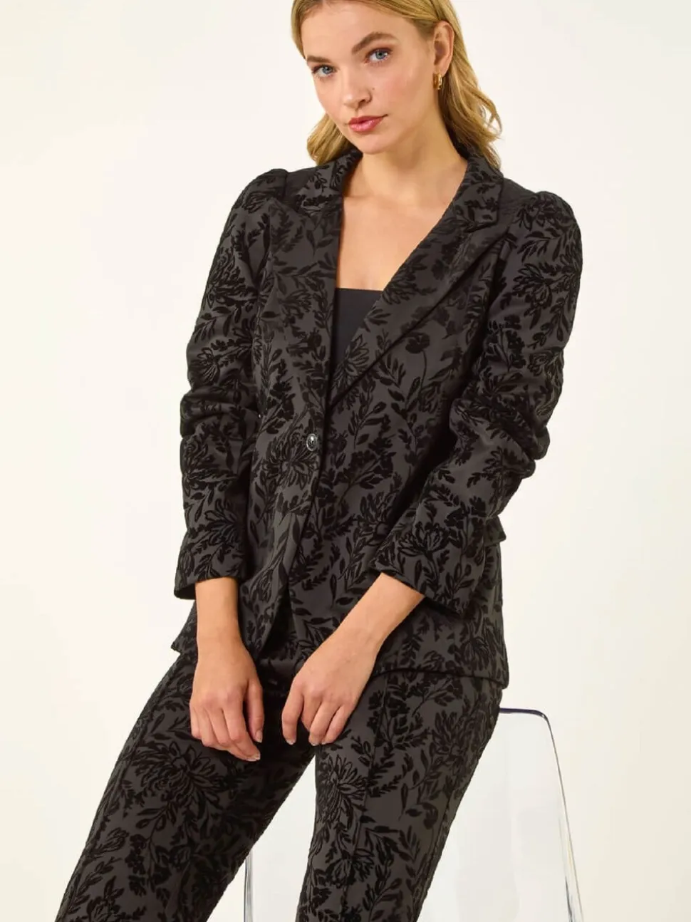 Roman Black Flocked Premium Stretch Blazer