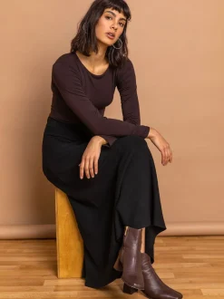 Roman Black Knitted Midi Stretch Skirt