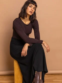 Roman Black Knitted Midi Stretch Skirt