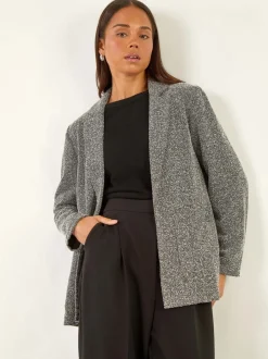 Roman Black Petite Herringbone Pocket Blazer