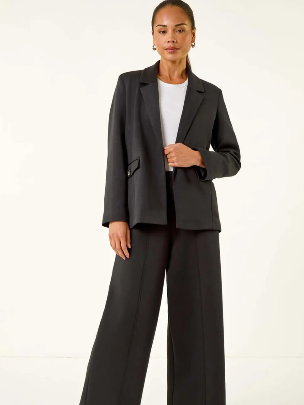 Roman Black Petite Pocket Detail Stretch Blazer