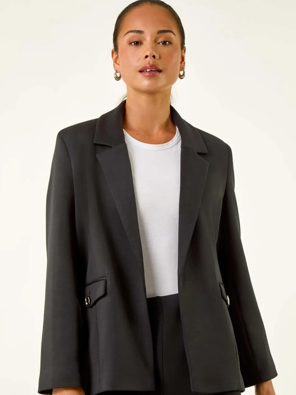 Roman Black Petite Pocket Detail Stretch Blazer