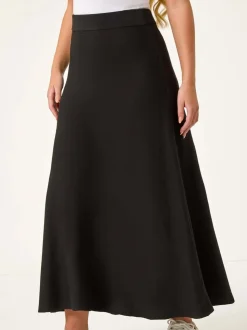Roman Black Petite Stretch Knitted Midi Skirt
