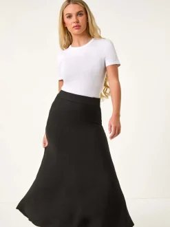 Roman Black Petite Stretch Knitted Midi Skirt