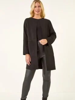 Roman Black Petite Suede Contrast Pocket Jacket