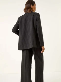 Roman Black Pinstripe Revered Collar Blazer