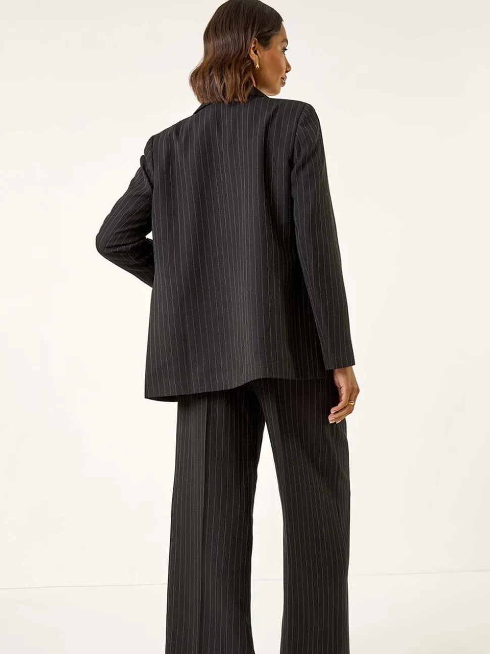 Roman Black Pinstripe Revered Collar Blazer