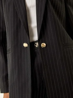 Roman Black Pinstripe Revered Collar Blazer
