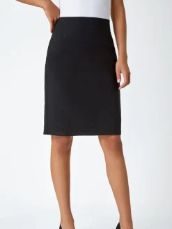 Roman Black Pull On Stretch Elastic Waist Pencil Skirt