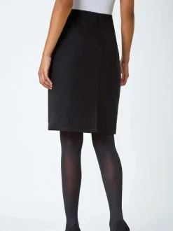 Roman Black Pull On Stretch Elastic Waist Pencil Skirt