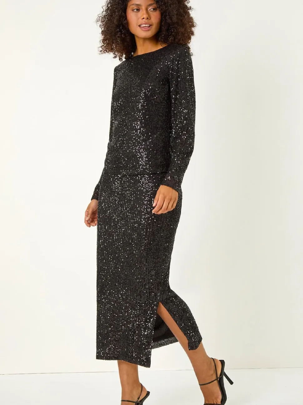 Roman Black Sequin Pencil Skirt