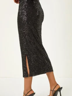 Roman Black Sequin Pencil Skirt