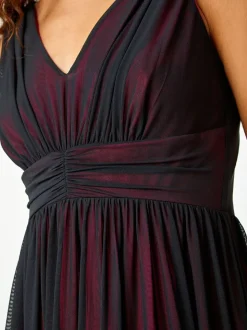 Roman Black Sleeveless Contrast Mesh Maxi Stretch Dress