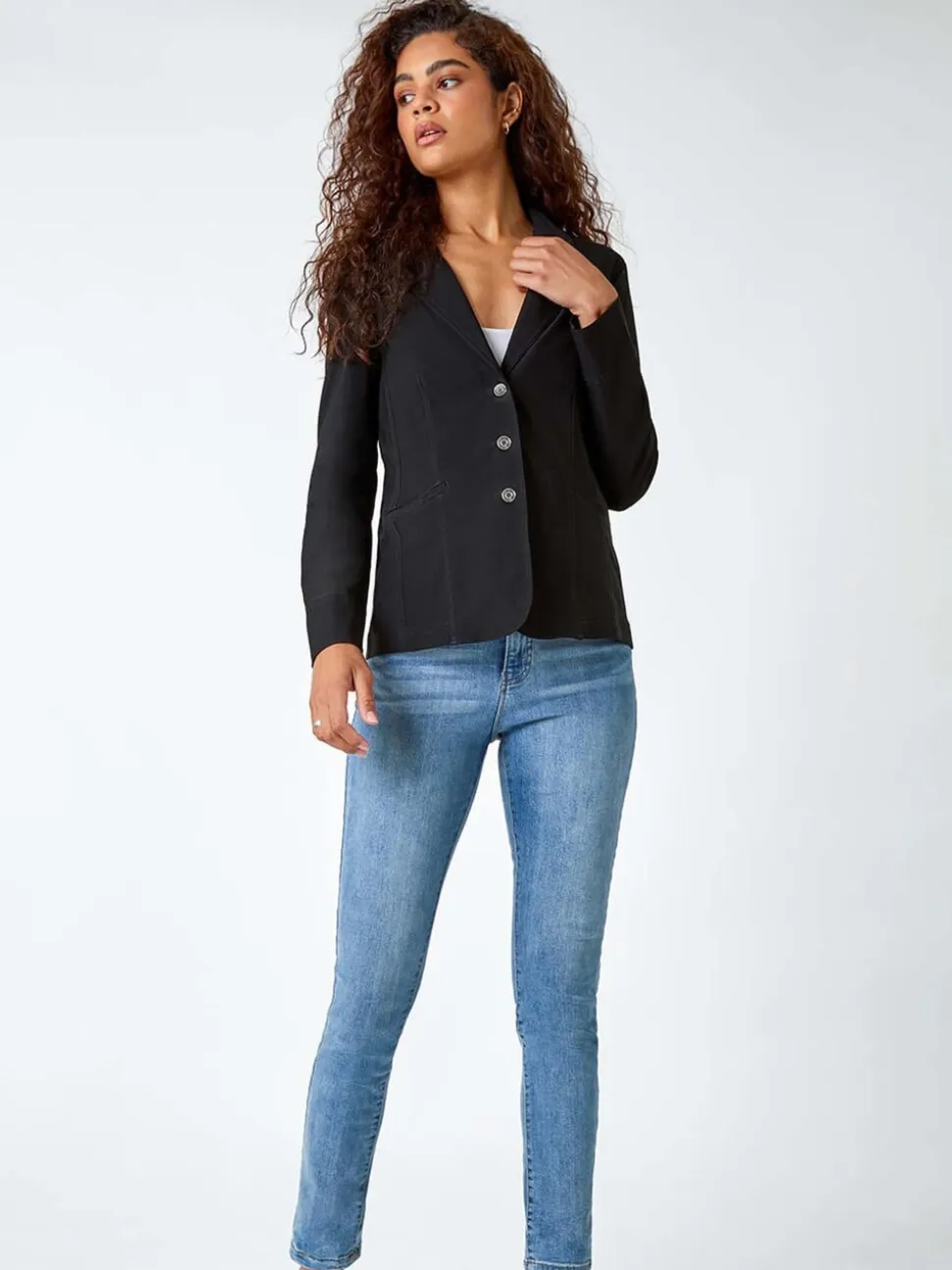 Roman Black Stretch Button Detail Blazer