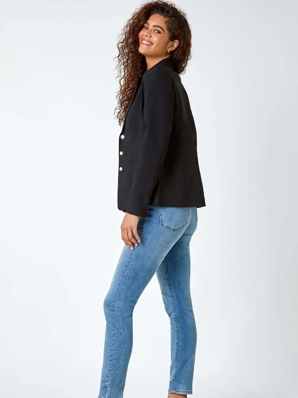 Roman Black Stretch Button Detail Blazer