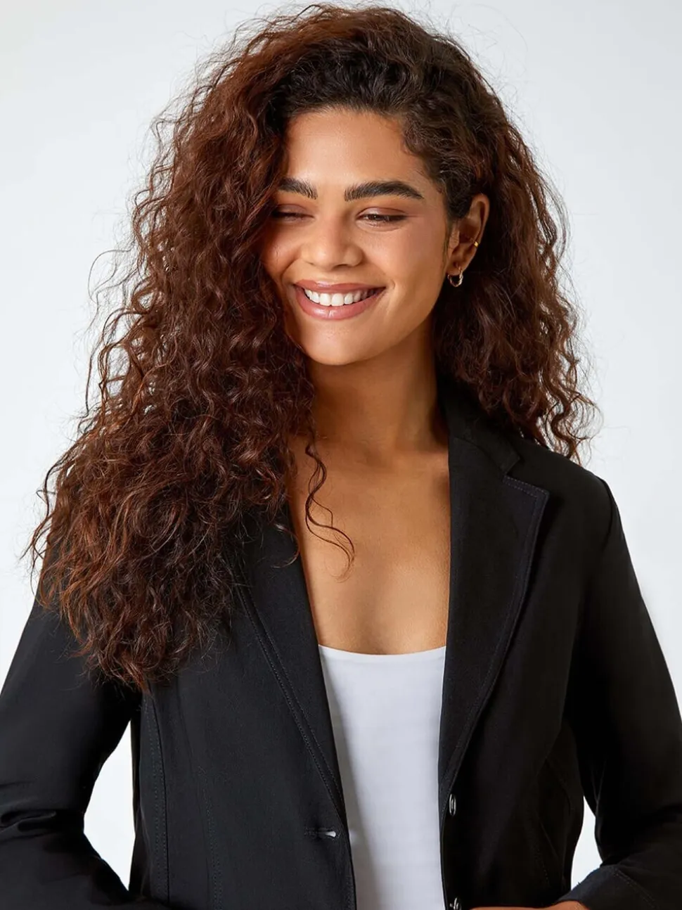Roman Black Stretch Button Detail Blazer