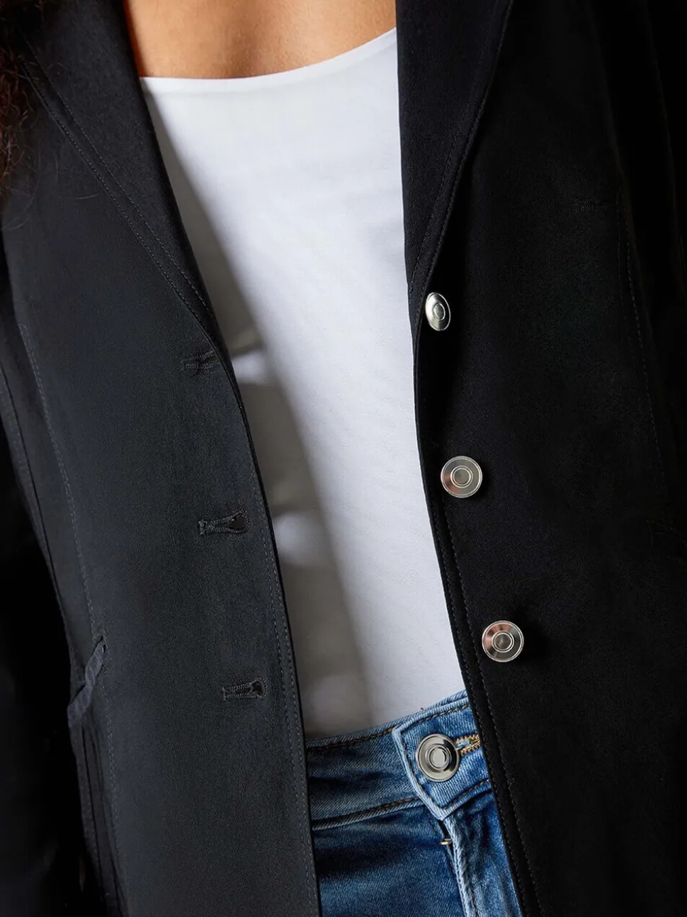 Roman Black Stretch Button Detail Blazer