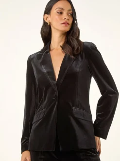 Roman Black Velvet Single Breasted Blazer