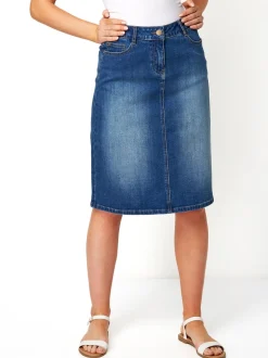 Roman Blue A-Line Knee Length Denim Skirt
