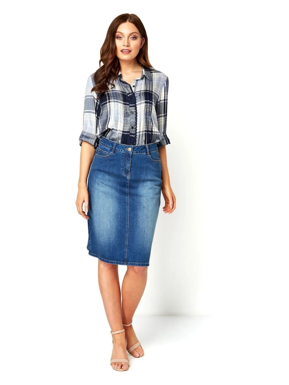 Roman Blue A-Line Knee Length Denim Skirt