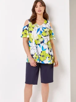 Roman Blue Knee Length Stretch Shorts