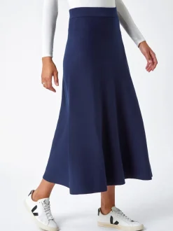 Roman Blue Knitted Midi Stretch Skirt
