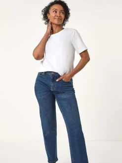 Roman Blue Navy Petite Stretch Straight Leg Trousers