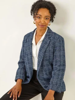 Roman Blue Petite Boucle Stretch Blazer