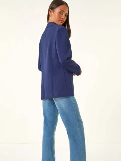 Roman Blue Petite Textured Buttoned Blazer