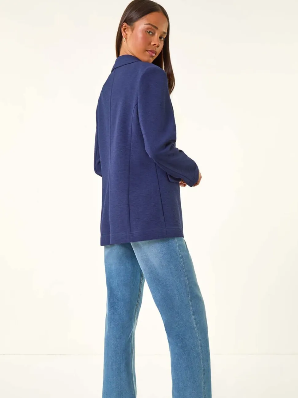 Roman Blue Petite Textured Buttoned Blazer