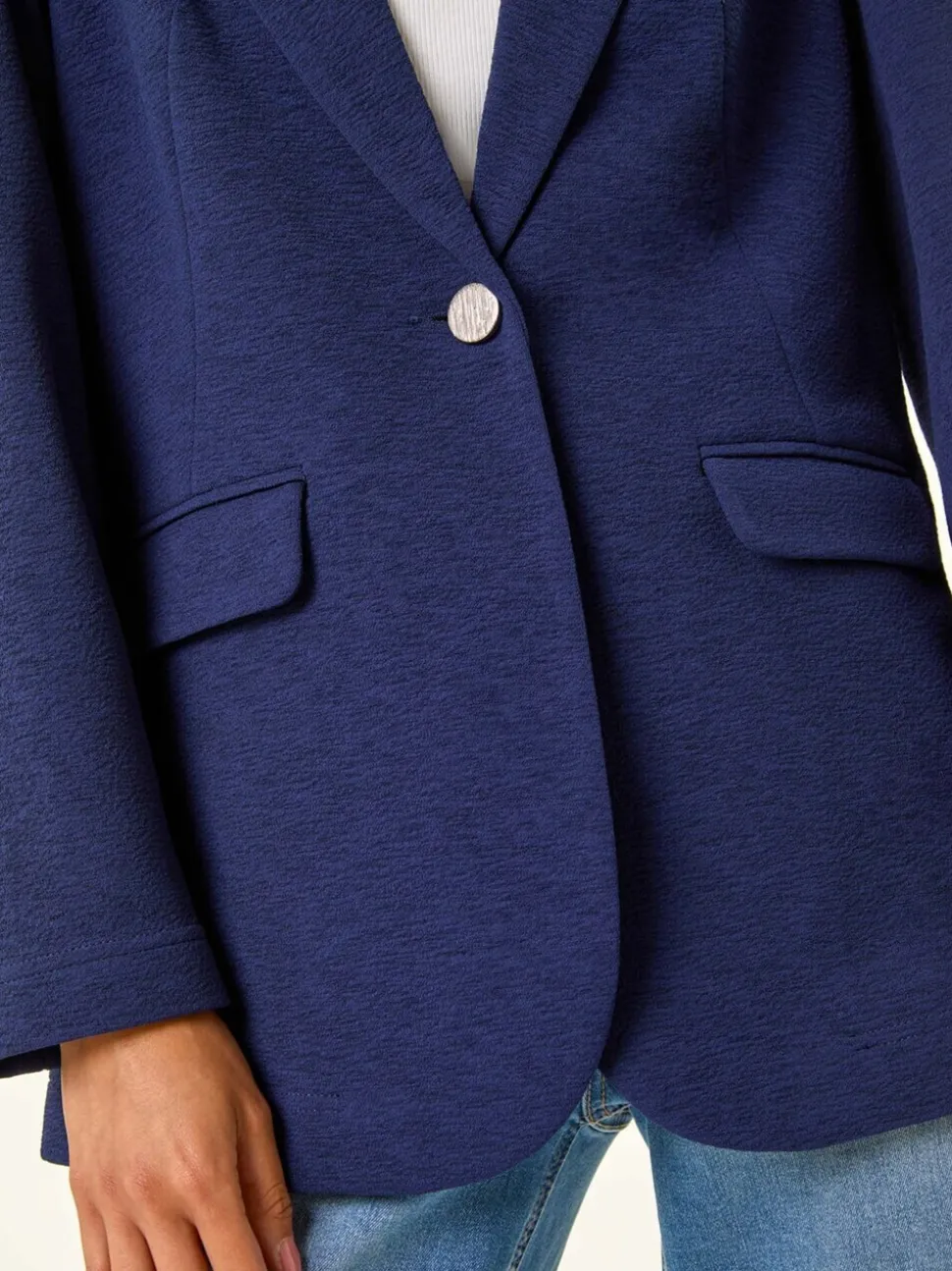 Roman Blue Petite Textured Buttoned Blazer