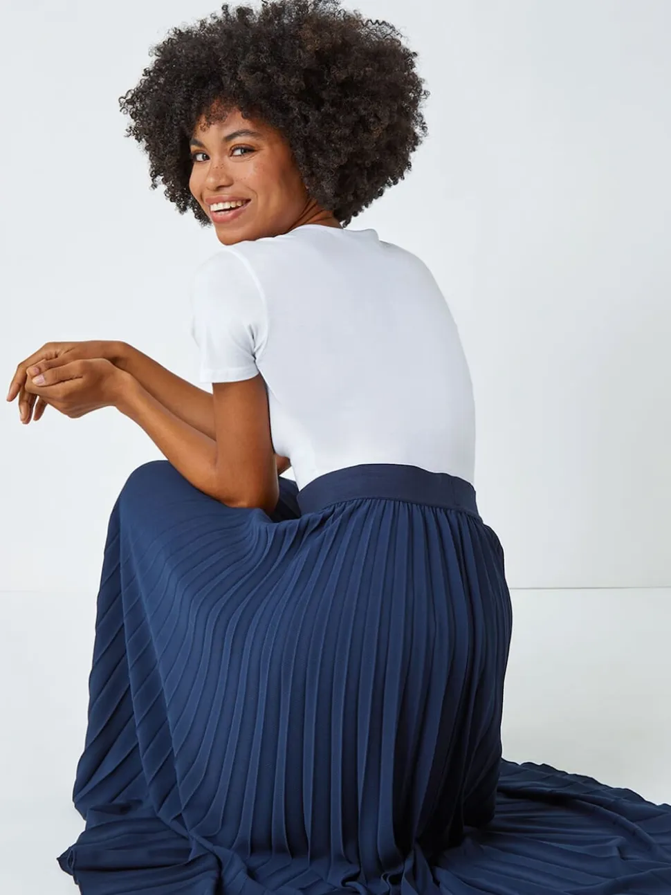 Roman Blue Pleated Maxi Skirt