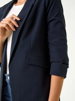 Roman Blue Ruched Sleeve Stretch Blazer