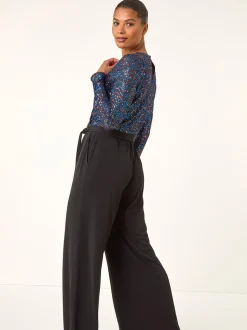 Roman Blue Sequin Wrap V-Neck Stretch Jumpsuit