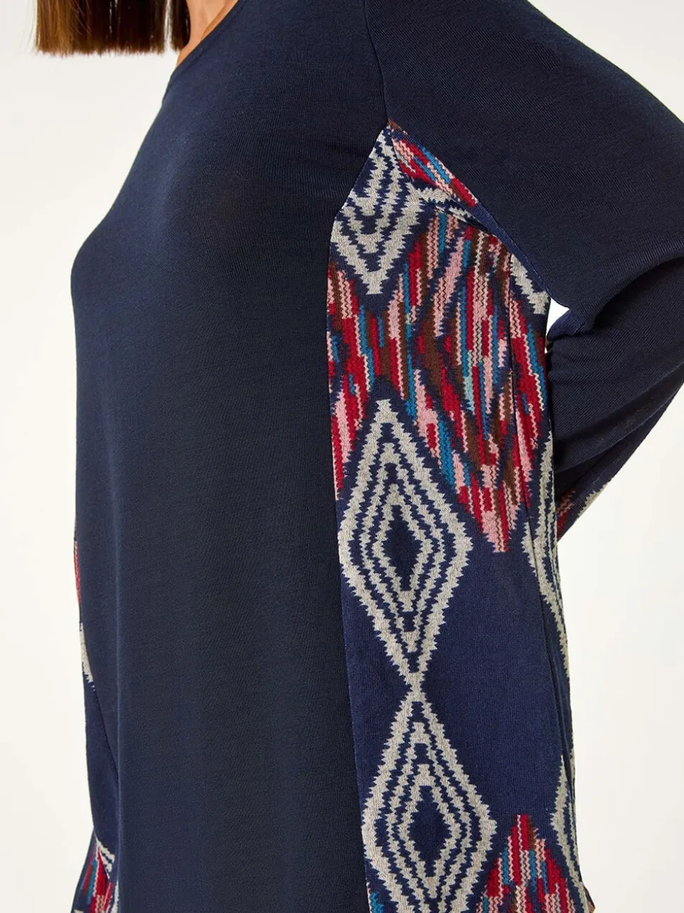 Roman Blue Side Printed Stretch Tunic Top