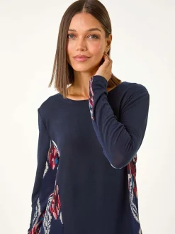Roman Blue Side Printed Stretch Tunic Top
